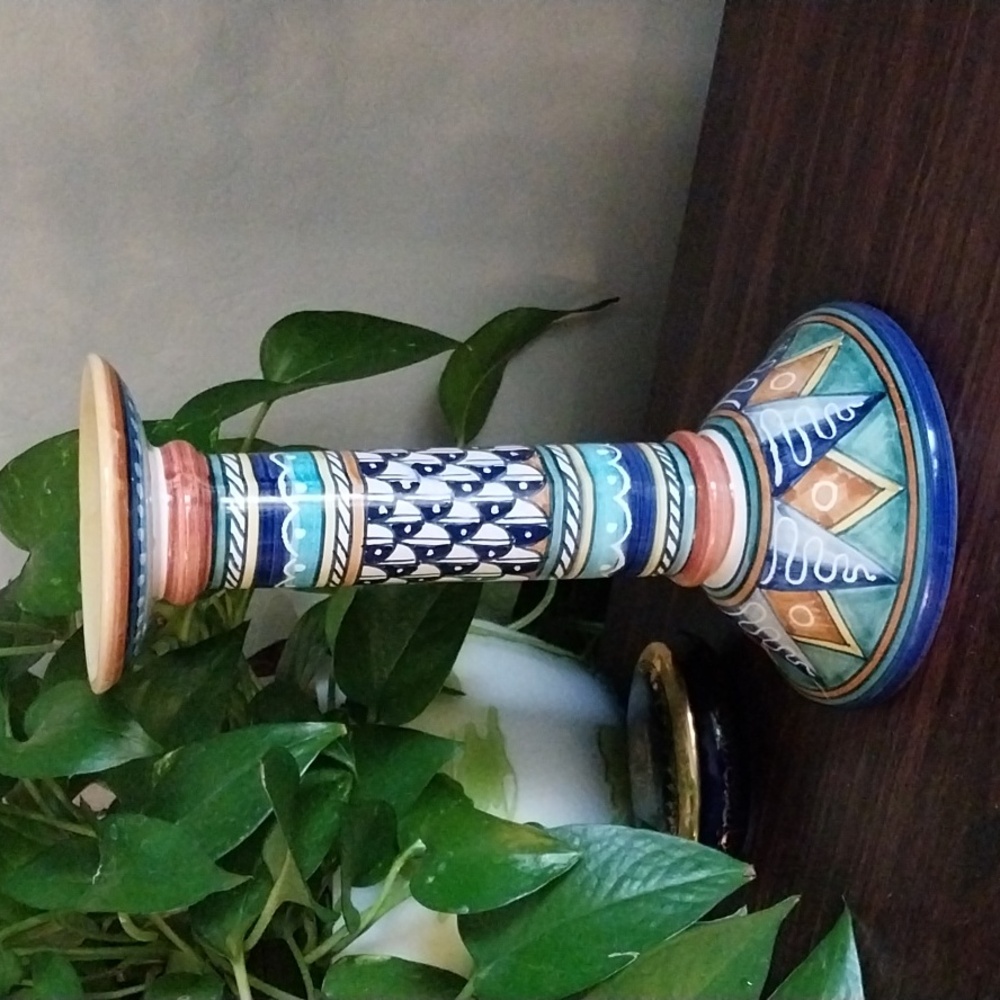Vibrant Blue and Multicolor Decorative Candle Holder